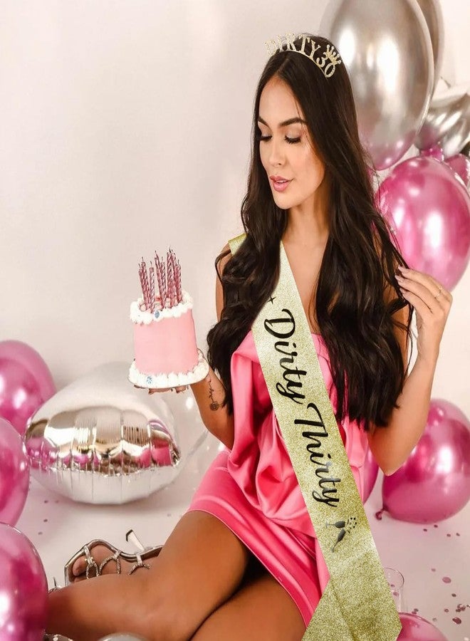 Atoden 30th Birthday Decorations for Her 30th Birthday Sash and Crown Dirty 30 Tiara Headband Dirty Thirty Queen Crown Gifts for 30 Year Old Women Gold - Image 3